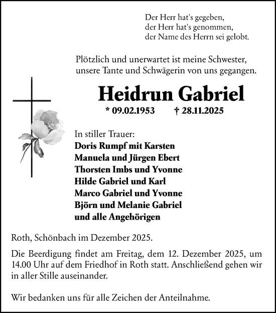 Traueranzeige von Heidrun Gabriel von Dill Block