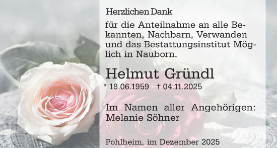Traueranzeige von Helmut Gründl von Wetzlarer Neue Zeitung