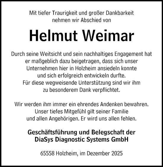 Traueranzeige von Helmut Weimar von Nassauische Neue Presse