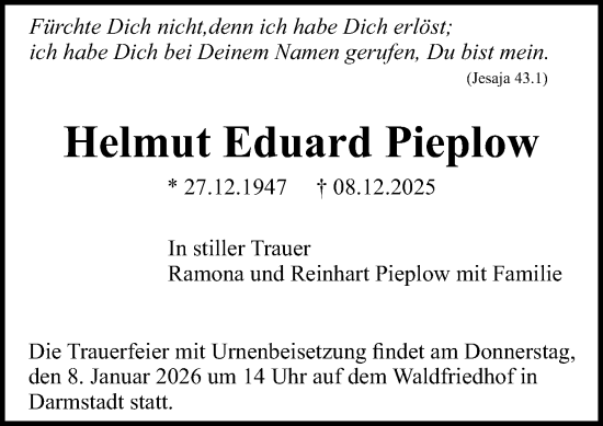 Traueranzeige von Helmut Eduard Pieplow von Darmstädter Echo