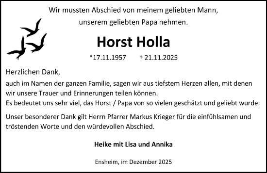 Traueranzeige von Horst Holla von Allgemeine Zeitung Alzey