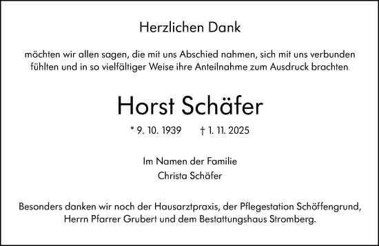 Traueranzeige von Horst Schäfer von Wetzlarer Neue Zeitung