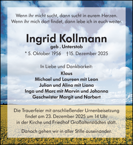 Traueranzeige von Ingrid Kollmann von Wetzlarer Neue Zeitung