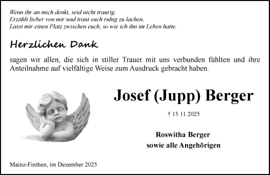 Traueranzeige von Josef Berger von Allgemeine Zeitung Mainz