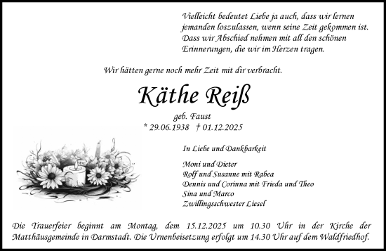 Traueranzeige von Käthe Reiß von Groß-Gerauer Echo