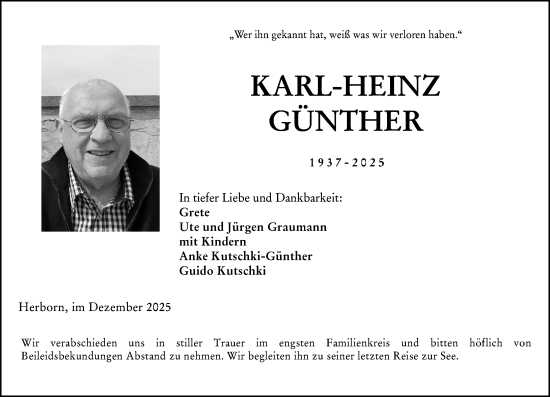 Traueranzeige von Karl-Heinz Günther von Dill Block