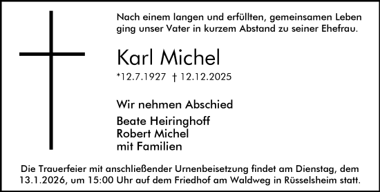 Traueranzeige von Karl Michel von Rüsselsheimer Echo