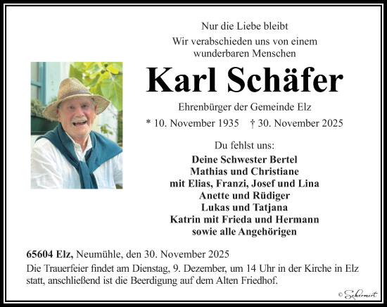 Traueranzeige von Karl Schäfer von Nassauische Neue Presse
