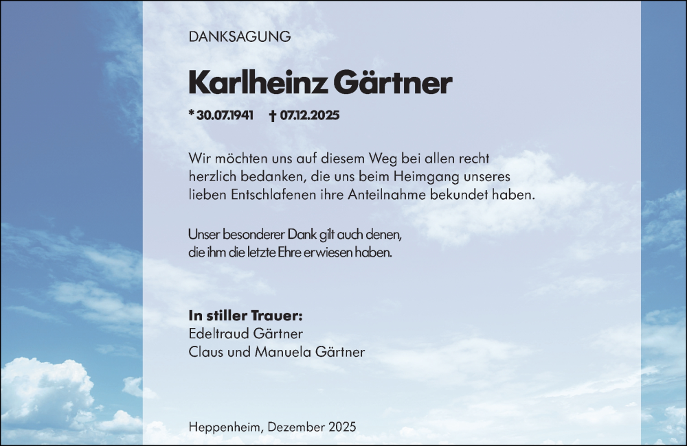  Traueranzeige für Karlheinz Gärtner vom 31.12.2025 aus Starkenburger Echo