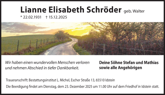 Traueranzeige von Lianne Elisabeth Schröder von Idsteiner Land/Untertaunus
