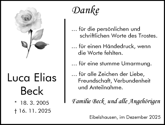 Traueranzeige von Luca Elias Beck von Dill Block