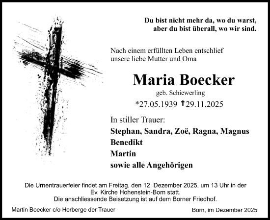 Traueranzeige von Maria Boecker von Idsteiner Land/Untertaunus