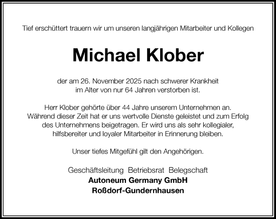 Traueranzeige von Michael Klober von Starkenburger Echo
