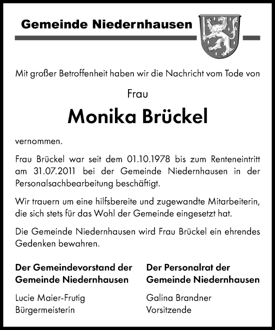 Traueranzeige von Monika Brückel von Idsteiner Land/Untertaunus