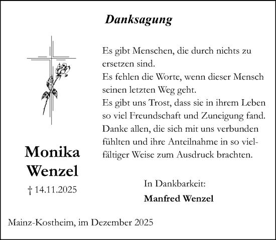 Traueranzeige von Monika Wenzel von Hochheimer Zeitung