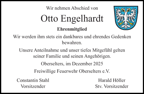 Traueranzeige von Otto Engelhardt von Camberger Anzeiger