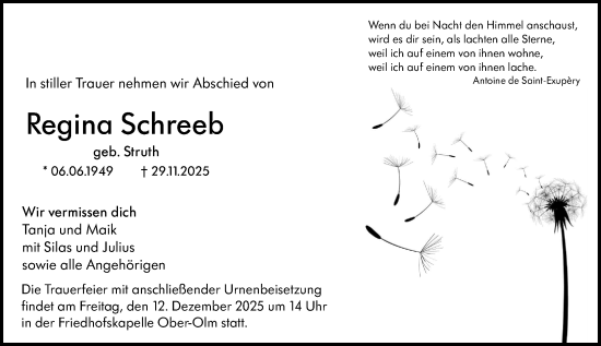 Traueranzeige von Regina Schreeb von Allgemeine Zeitung Rheinhessen-Nahe