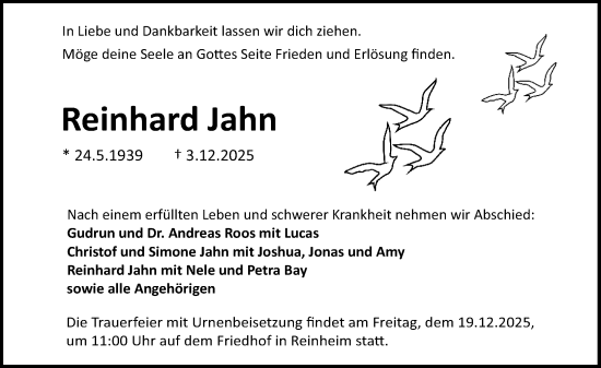 Traueranzeige von Reinhard Jahn von Darmstädter Echo
