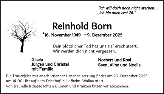 Traueranzeige von Reinhold Born von Wiesbadener Kurier