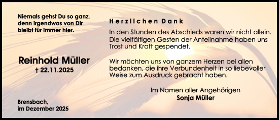 Traueranzeige von Reinhold Müller von Odenwälder Echo