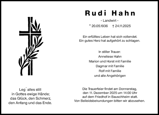 Traueranzeige von Rudi Hahn von Rüsselsheimer Echo