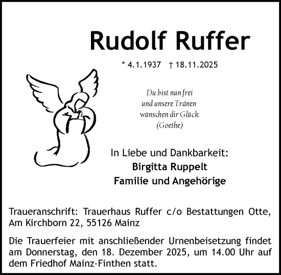 Traueranzeige von Rudolf Ruffer von Allgemeine Zeitung Mainz