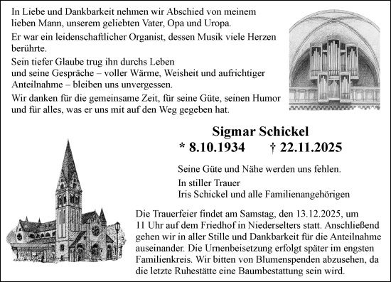 Traueranzeige von Sigmar Schickel von Camberger Anzeiger