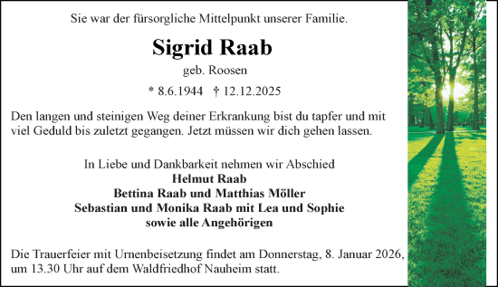 Traueranzeige von Sigrid Raab von Rüsselsheimer Echo