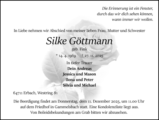Traueranzeige von Silke Göttmann von Odenwälder Echo