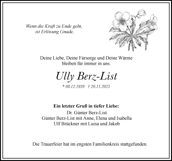 Traueranzeige von Ully Berz-List von Wiesbadener Kurier