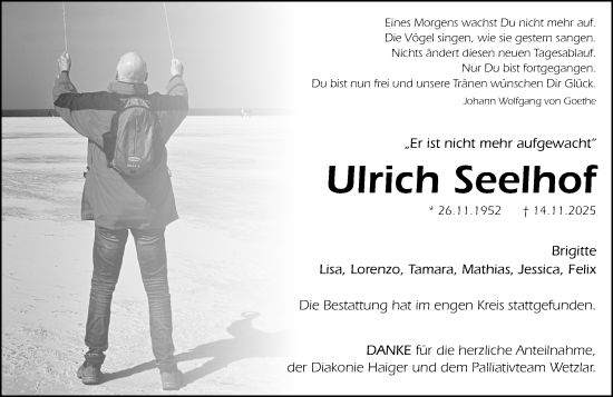 Traueranzeige von Ulrich Seelhof von Dill Block