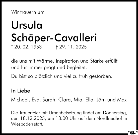Traueranzeige von Ursula Schäper-Cavalleri von Wiesbadener Kurier