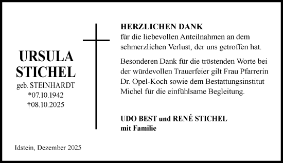 Traueranzeige von Ursula Stichel von Idsteiner Land/Untertaunus
