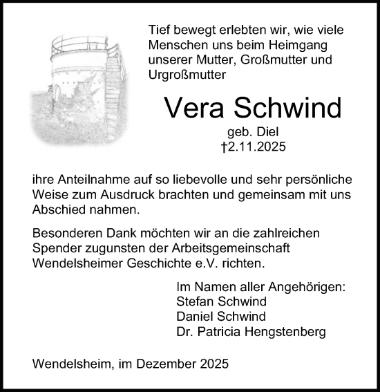 Traueranzeige von Vera Schwind von Allgemeine Zeitung Alzey