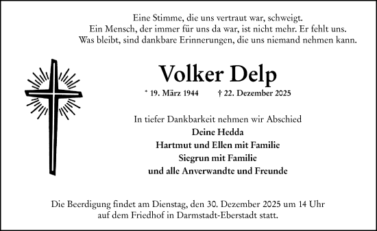 Traueranzeige von Volker Delp von Darmstädter Echo