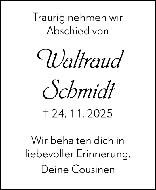 Traueranzeige von Waltraud Schmidt von Camberger Anzeiger