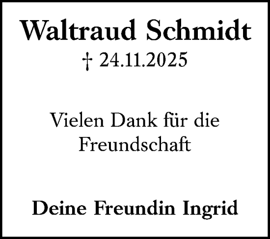 Traueranzeige von Waltraud Schmidt von Camberger Anzeiger