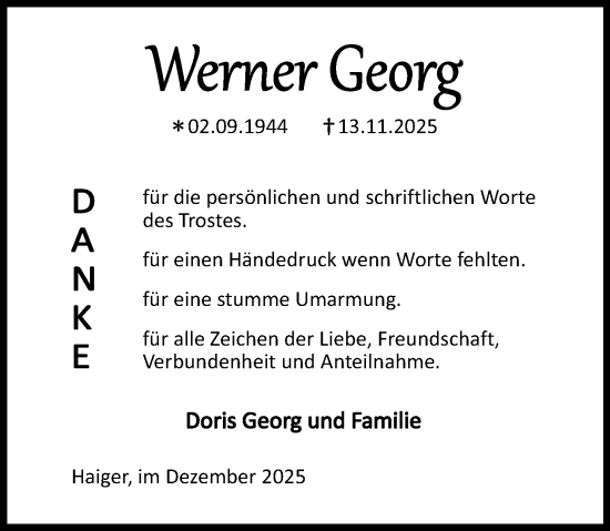 Traueranzeige von Werner Georg von Dill Block