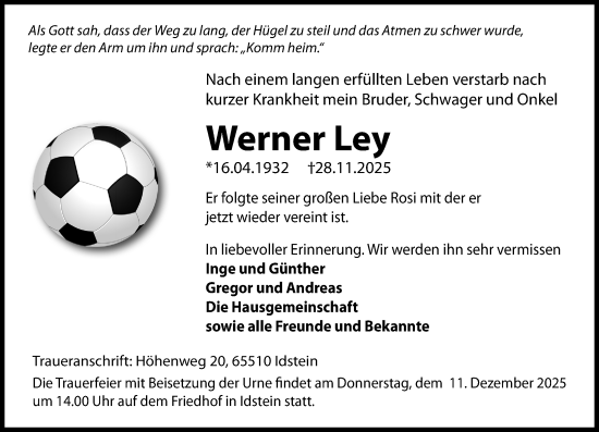 Traueranzeige von Werner Ley von Idsteiner Land/Untertaunus
