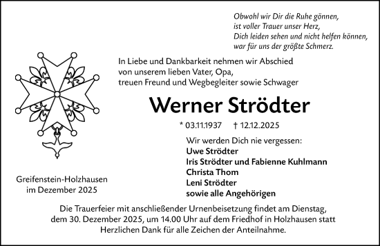 Traueranzeige von Werner Strödter von Wetzlarer Neue Zeitung