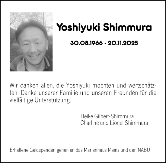 Traueranzeige von Yoshiyuki Shimmura von Groß-Gerauer Echo