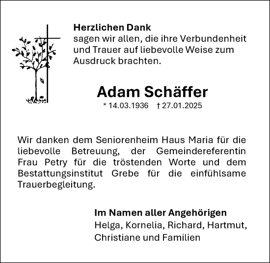 Traueranzeige von Adam Schäffer von Hinterländer Anzeiger