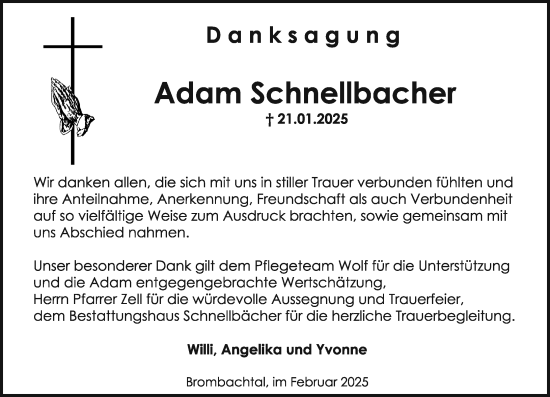 Traueranzeige von Adam Schnellbacher von Odenwälder Echo