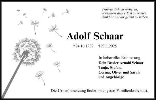 Traueranzeige von Adolf Schaar von Rüsselsheimer Echo