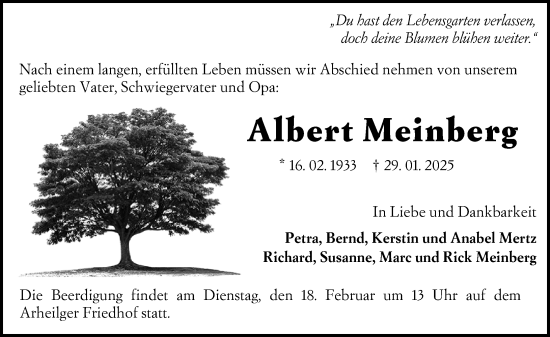 Traueranzeige von Albert Meinberg von Darmstädter Echo