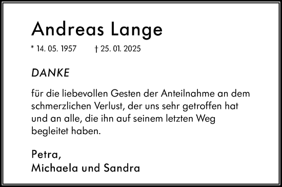 Traueranzeige von Andreas Lange von Wiesbadener Kurier