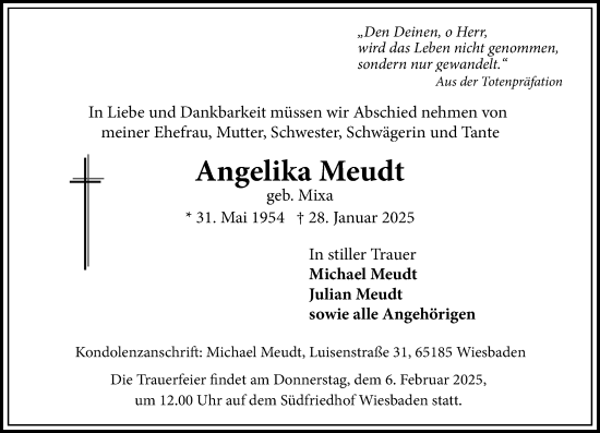Traueranzeige von Angelika Meudt von Wiesbadener Kurier