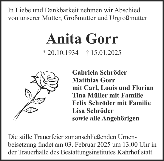 Traueranzeige von Anita Gorr von Darmstädter Echo