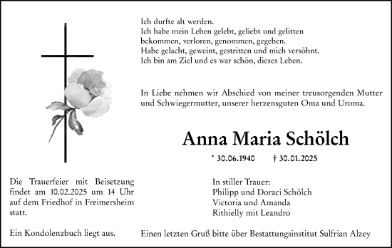 Traueranzeige von Anna Maria Schölch von Allgemeine Zeitung Alzey