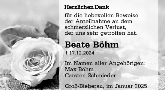 Traueranzeige von Beate Böhm von Darmstädter Echo